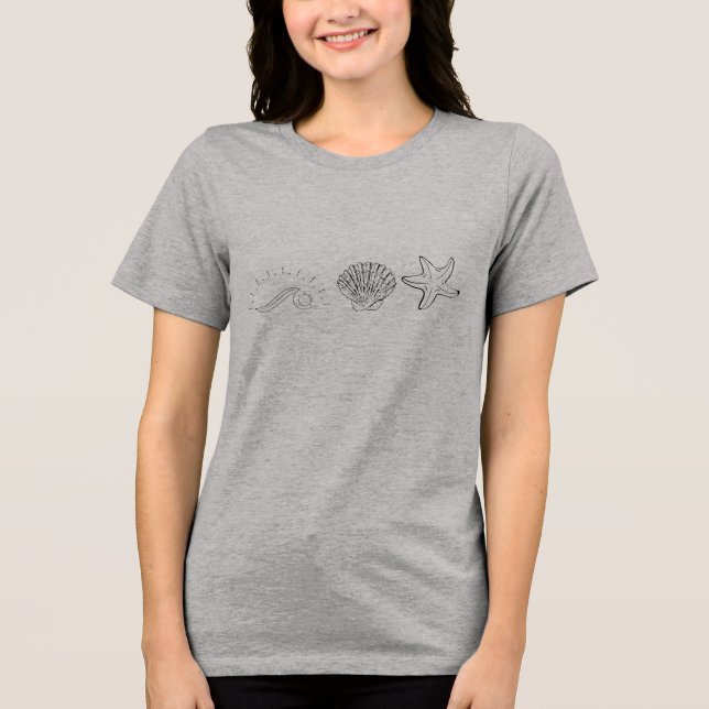 "Coastal Vibes - Wave, Shell & Starfish Line Art" Tri-Blend Shirt (Vorderseite)
