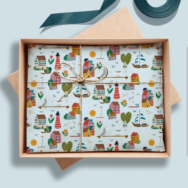Coastal Village Blue Baby Dusche Party Seidenpapier (Coastal Village Blue Baby Shower Party Tissue Paper)