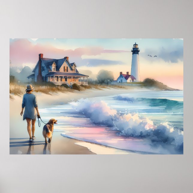 Coastal Walk to Lighthouse at Sunset Poster (Vorne)