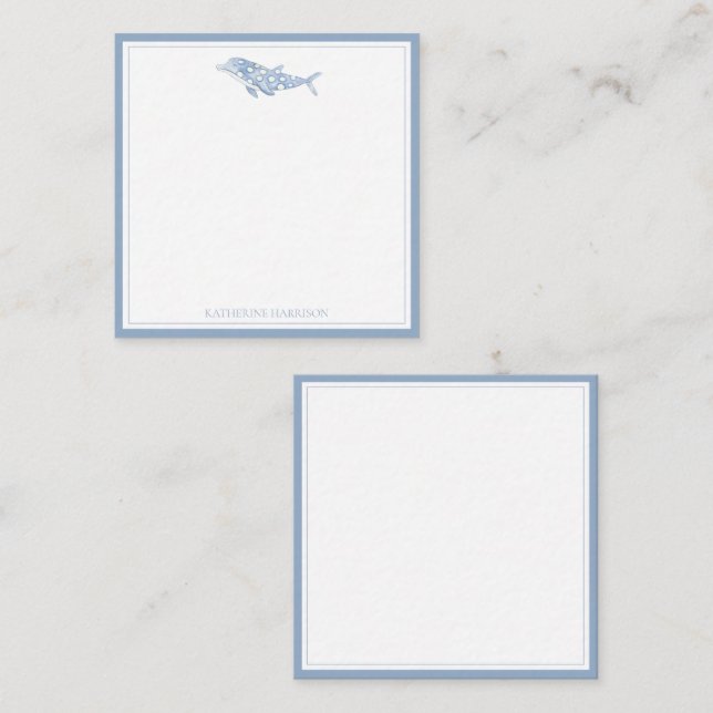 Coastal Watercolor Blue Polka Dot Dolphin Mitteilungskarte (Vorne/Hinten)