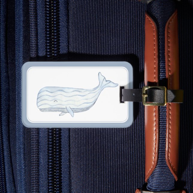 Coastal Watercolor Blue Whale Personalisiert Gepäckanhänger (Vorderseite Insitu 4)