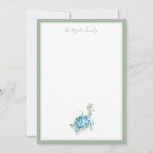 Coastal Watercolor Christmas Sea Turtle Notecards Mitteilungskarte (Vorderseite)