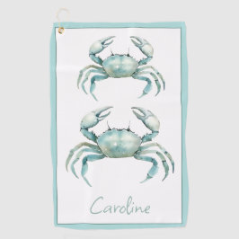 Coastal Watercolor Crab Personalized Golfhandtuch