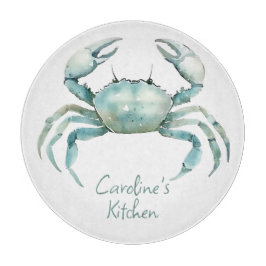 Coastal Watercolor Crab Personalized Schneidebrett