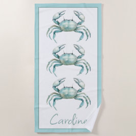 Coastal Watercolor Crab Personalized Strandtuch