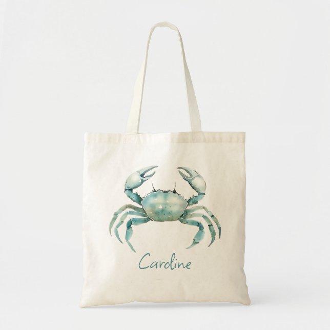 Coastal Watercolor Crab Personalized Tragetasche (Vorne)
