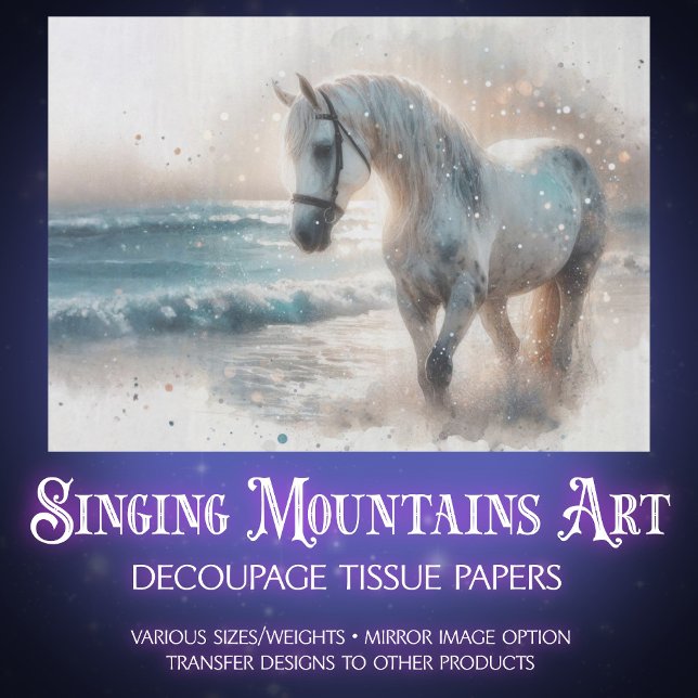 Coastal Watercolor Horse On Beach Decoupage Seidenpapier (Von Creator hochgeladen)