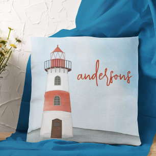 Coastal Watercolor Leuchtturm Custom Kissen