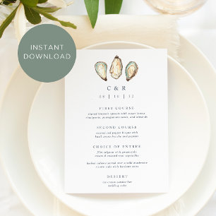 Coastal Watercolor Oyster Wedding Menu Card Einladung
