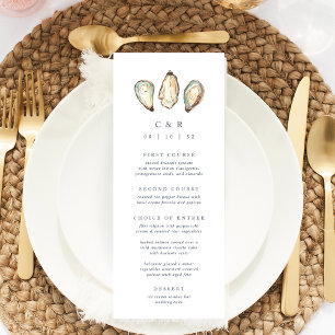 Coastal Watercolor Oyster Wedding Menükarte