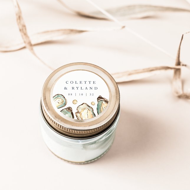 Coastal Watercolor Oyster Wedding Runder Aufkleber (Von Creator hochgeladen)