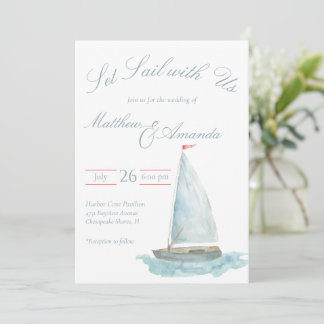 Coastal Watercolor Sailboat Einladung