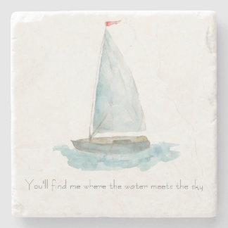 Coastal Watercolor Sailboat Steinuntersetzer