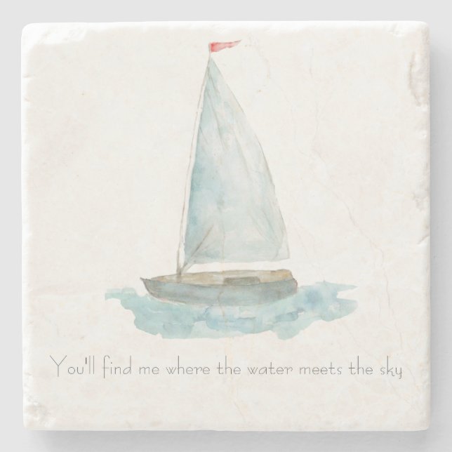 Coastal Watercolor Sailboat  Steinuntersetzer (Vorderseite)