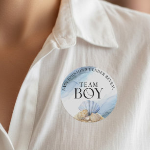 Coastal We Shell Sea Gender Reveal Team Junge Runder Aufkleber