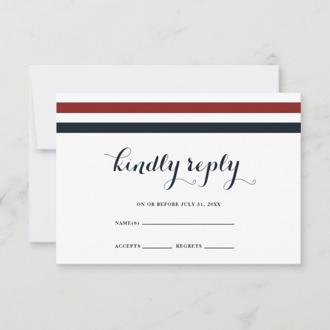 Coastal Wedding Blue Red and White RSVP Card Karte (Vorderseite)