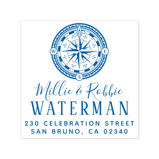 Coastal Wedding Compass Nautical Rücksendeadresse Permastempel (Design)