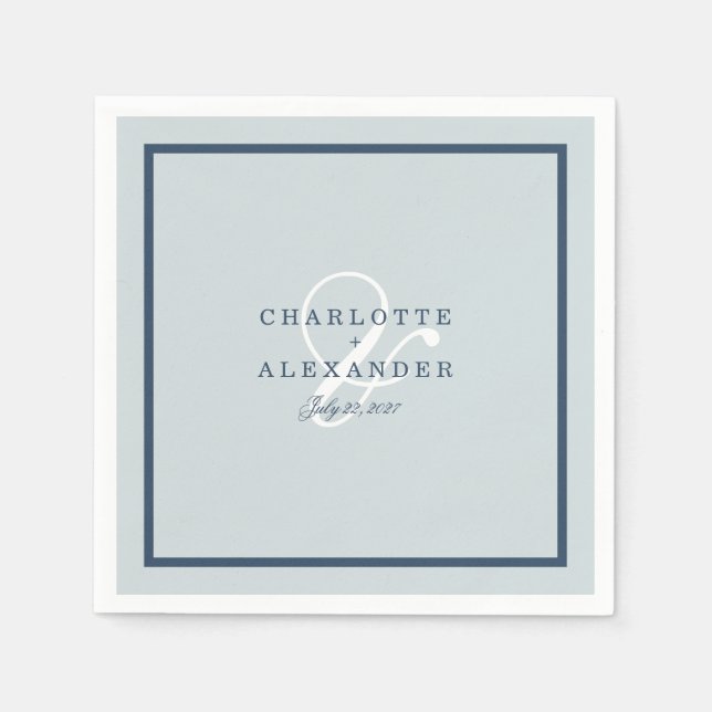 Coastal Wedding Dusty Blue Monogram Napkin Serviette (Vorderseite)