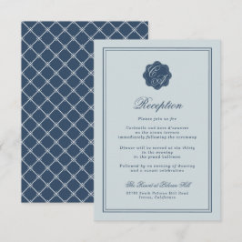 Coastal Wedding Dusty Blue Monogram Reception Begleitkarte
