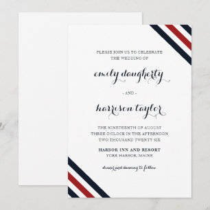 Coastal Wedding Nautical Stripes Red White Blue Einladung