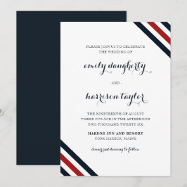 Coastal Wedding Nautical Stripes Red White Blue Einladung