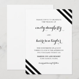 Coastal Wedding Nautical Stripes Schwarz-Weiß Einladung