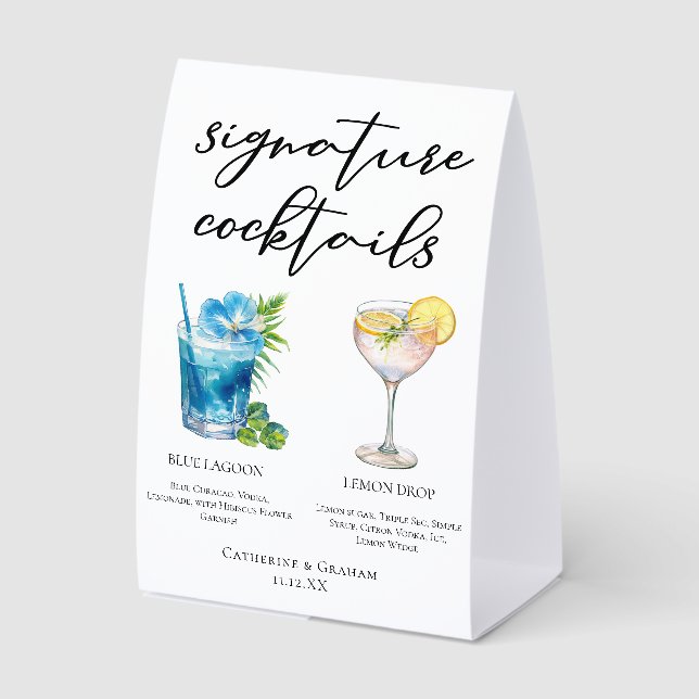 Coastal Wedding Signature Cocktails Menu Tischaufsteller (Vorderseite)