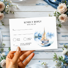 Coastal Wedding Wassercolor Nautical Sailboat RSVP Karte