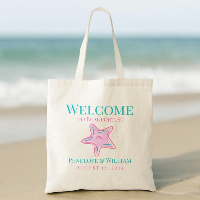 Coastal Wedding Willkommen Pink Starfish Seaside Tragetasche (Von Creator hochgeladen)