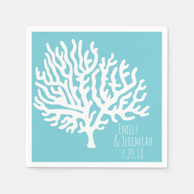 Coastal White Sea Coral Couple's Names Wedding Serviette (Vorderseite)