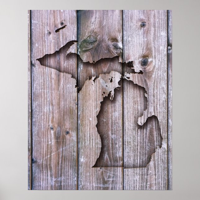 Coastal Wood Carved Michigan | Imitate Holzschnitz Poster (Vorne)