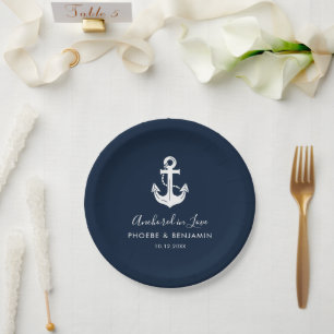 Coastal Yacht Club Hochzeit Personalisierter Name Pappteller