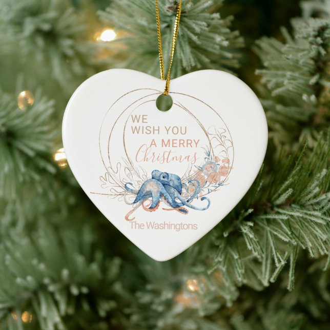 Coastal Zuhause Blue Aquarell Octopus custom Xmas Keramik Ornament (Baum)