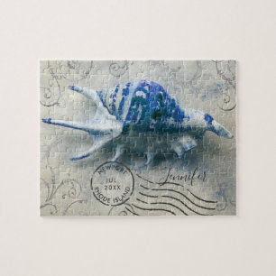 Coastell Seashell Monogramm Name Indigoblau