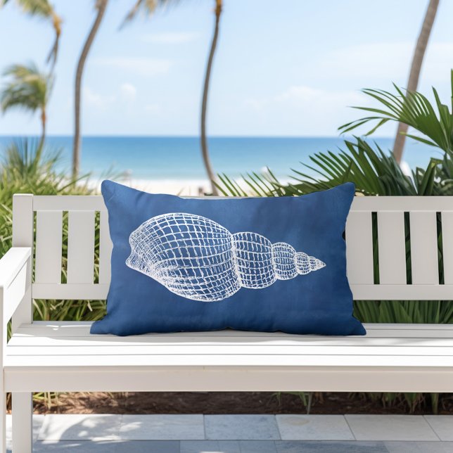 Coastère Shell Bleu Blanc extérieur Lumbar Coussin (Créateur téléchargé)