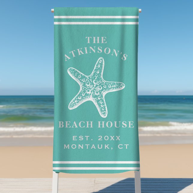 Coastfish Beach House Familienname Aquamarin Strandtuch (Von Creator hochgeladen)