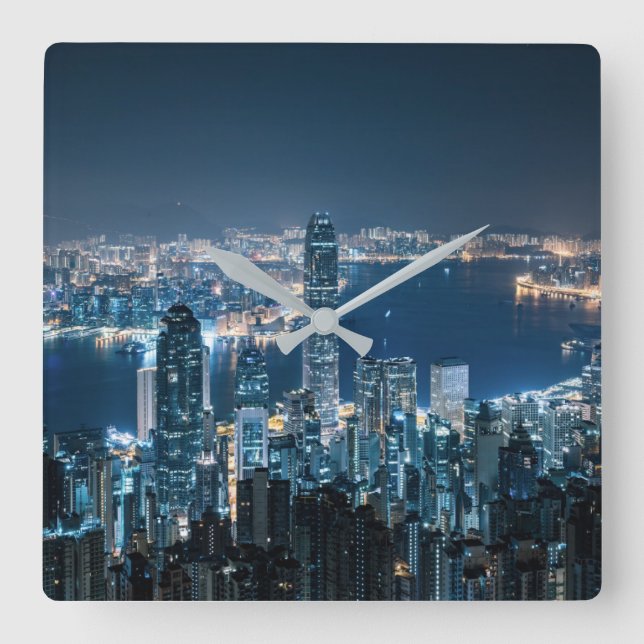 Coastline | Hong Kong Island, Asia Quadratische Wanduhr (Vorderseite)