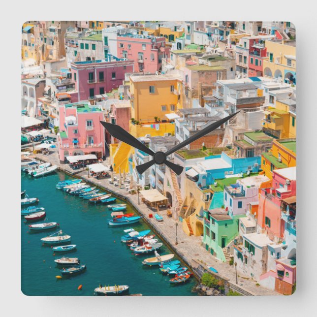 Coastline | Naples Italy Quadratische Wanduhr (Vorderseite)