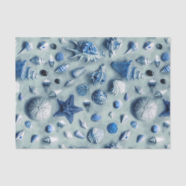 Coasto Indigo Blue Starfish Seashells Beach Foto Seidenpapier (Vorderseite)