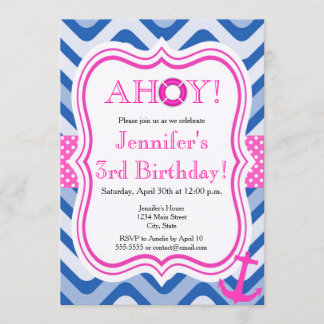 Coaststrand nautische pink Mädchen Geburtstag glüc Einladung