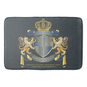 Coat of Arms Metallic Blue Gold Lion Ombre Emblem Badematte