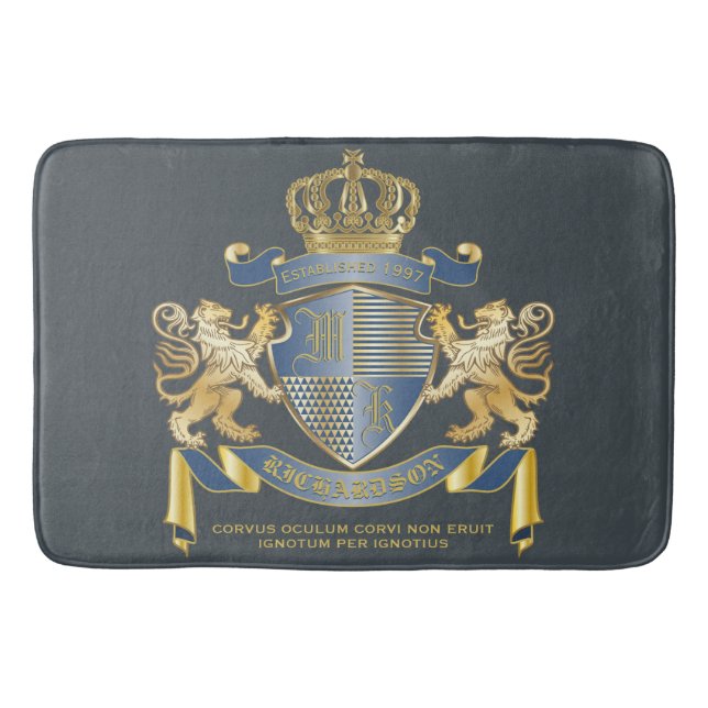 Coat of Arms Metallic Blue Gold Lion Ombre Emblem Badematte (Vorderseite)