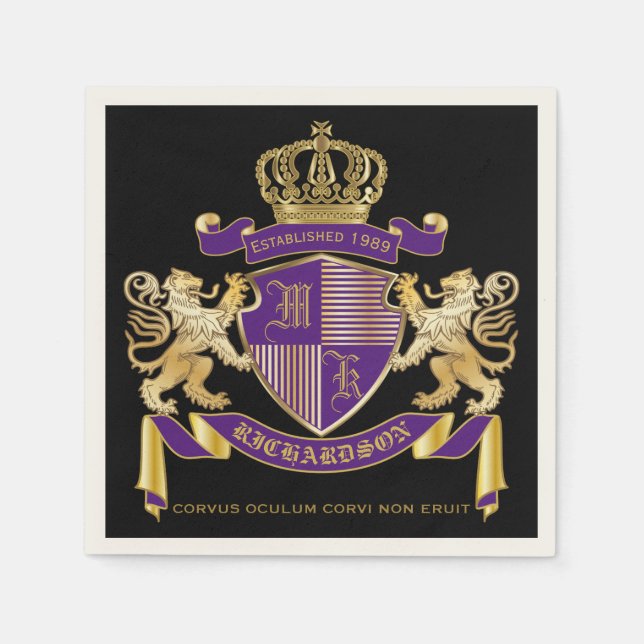 Coat of Arms Monogram Emblem Golden Lion Shield Serviette (Vorderseite)