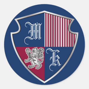 Coat of Arms Monogram Emblem Silver Lion Shield Runder Aufkleber