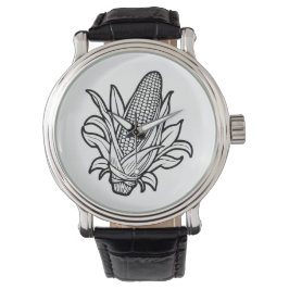 Cob-Ikone aus schwarzem und weißem Mais Armbanduhr