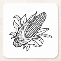 Cob-Ikone mit schwarz-weiß Mais und Blätter