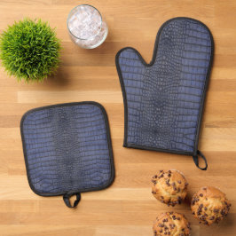Cobalt Alligator Textur drucken Ofenhandschuh & Topflappen-Set
