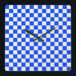 Cobalt and cream checkerboard pattern quadratische wanduhr<br><div class="desc">A blue and white checkerboard pattern with alternating squares fills the image,  creating a geometric,  balanced design with a classic,  symmetrical feel.</div>