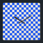 Cobalt and cream checkerboard pattern quadratische wanduhr<br><div class="desc">A blue and white checkerboard pattern with alternating squares fills the image,  creating a geometric,  balanced design with a classic,  symmetrical feel.</div>