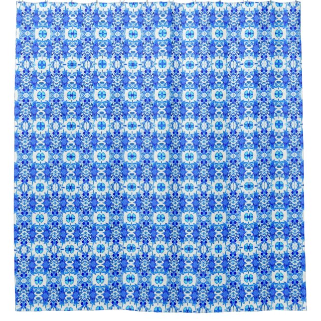 Cobalt Blau-Weiß-Batik-Muster Duschvorhang (Vorderseite)